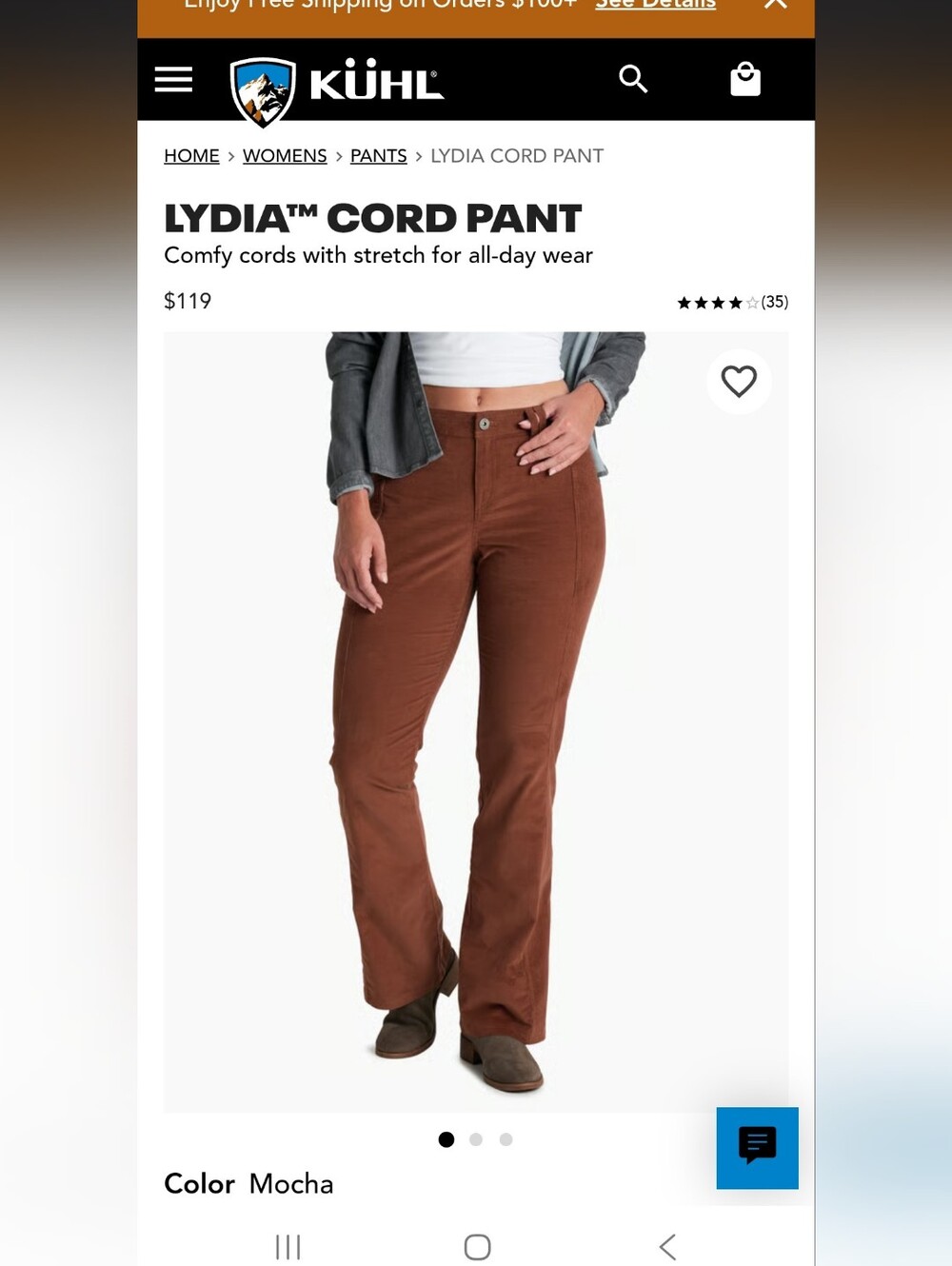 Kühl Lydia Cord Pant - Mocha Brown